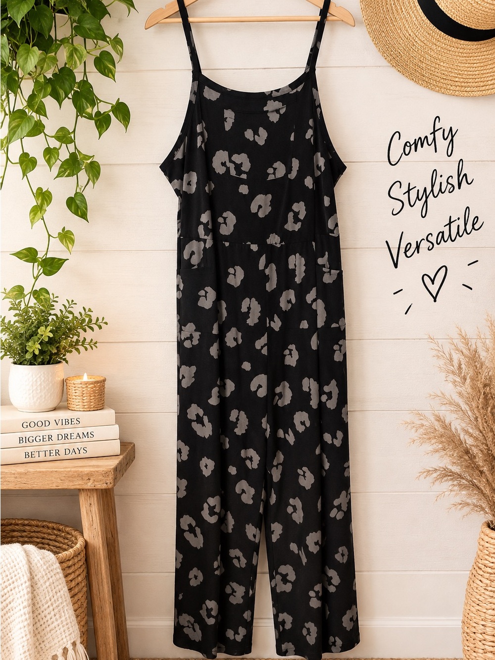 LuLaRoe Black Jumpsuit with Gray Abstract Print
